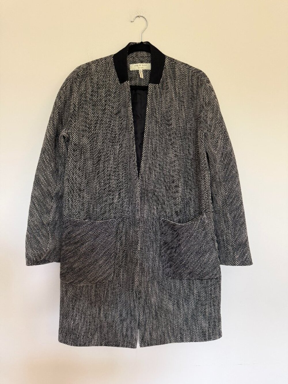 Rag & Bone Open Front Coat Wool Blend Minimalist Quiet Luxury Black White - 2